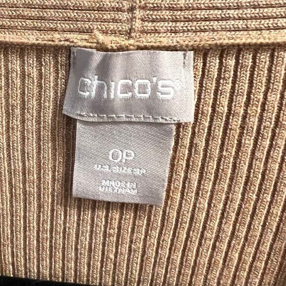 Chico's Petite Ribbed Front Pocket Long Cardigan Sweater Tan Khaki Size 0P Cozy - Picture 4 of 15